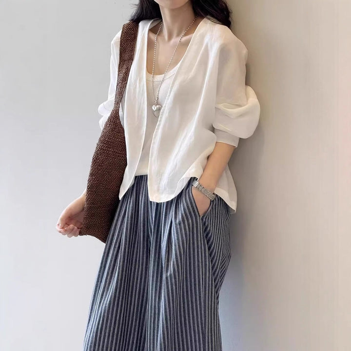 Damen Oversize-Kimonojacke aus Leinenmix mit offenem Fall und weiten Ärmeln Drune