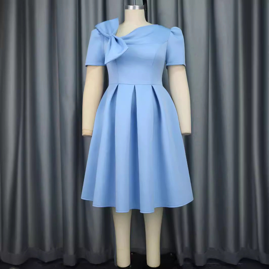 Damen A-Linien Kleid mit voluminösem Schleifenkragen Drune