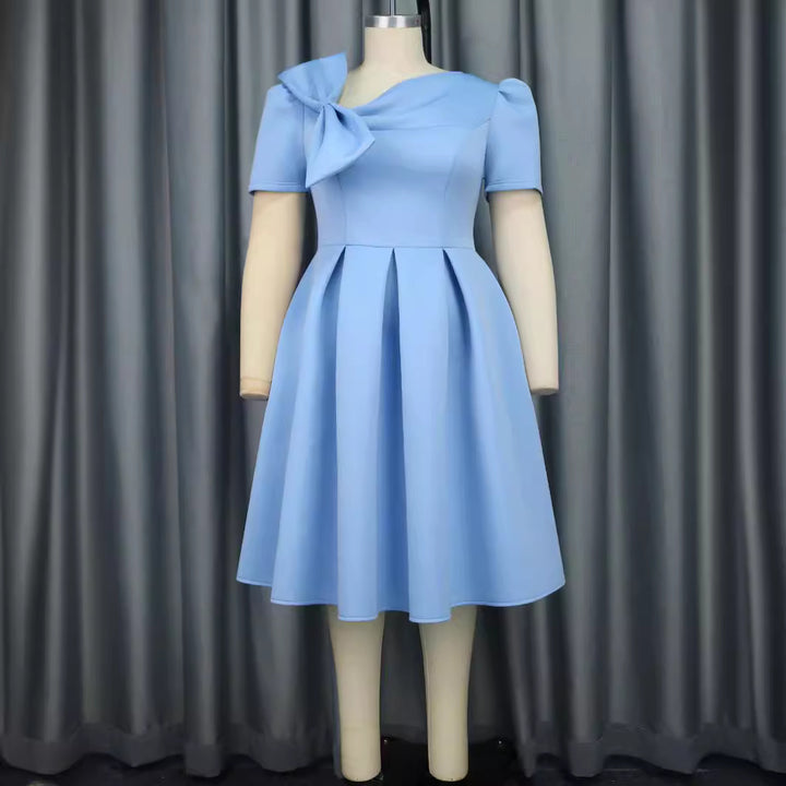 Damen A-Linien Kleid mit voluminösem Schleifenkragen Drune