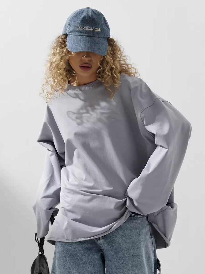 Damen übergroßes Sweatshirt mit langen Ärmeln und Rundhalsausschnitt Drune