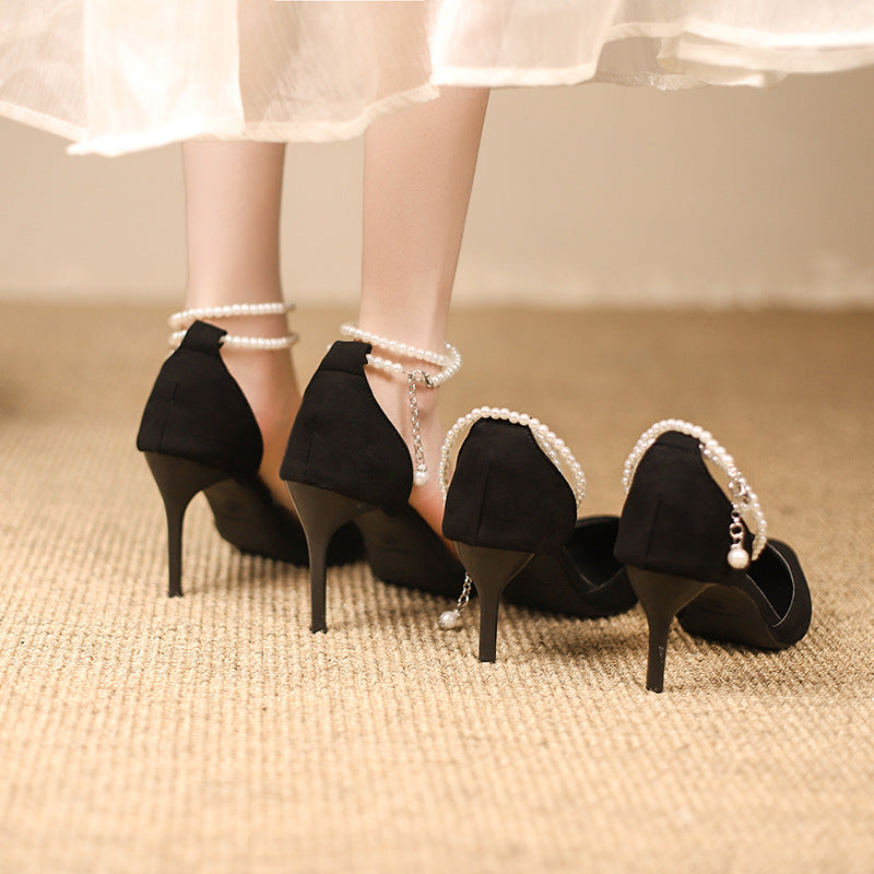 Damen Cut-Out Pumps mit Perlenknöchelriemen und schlankem Stiletto Drune