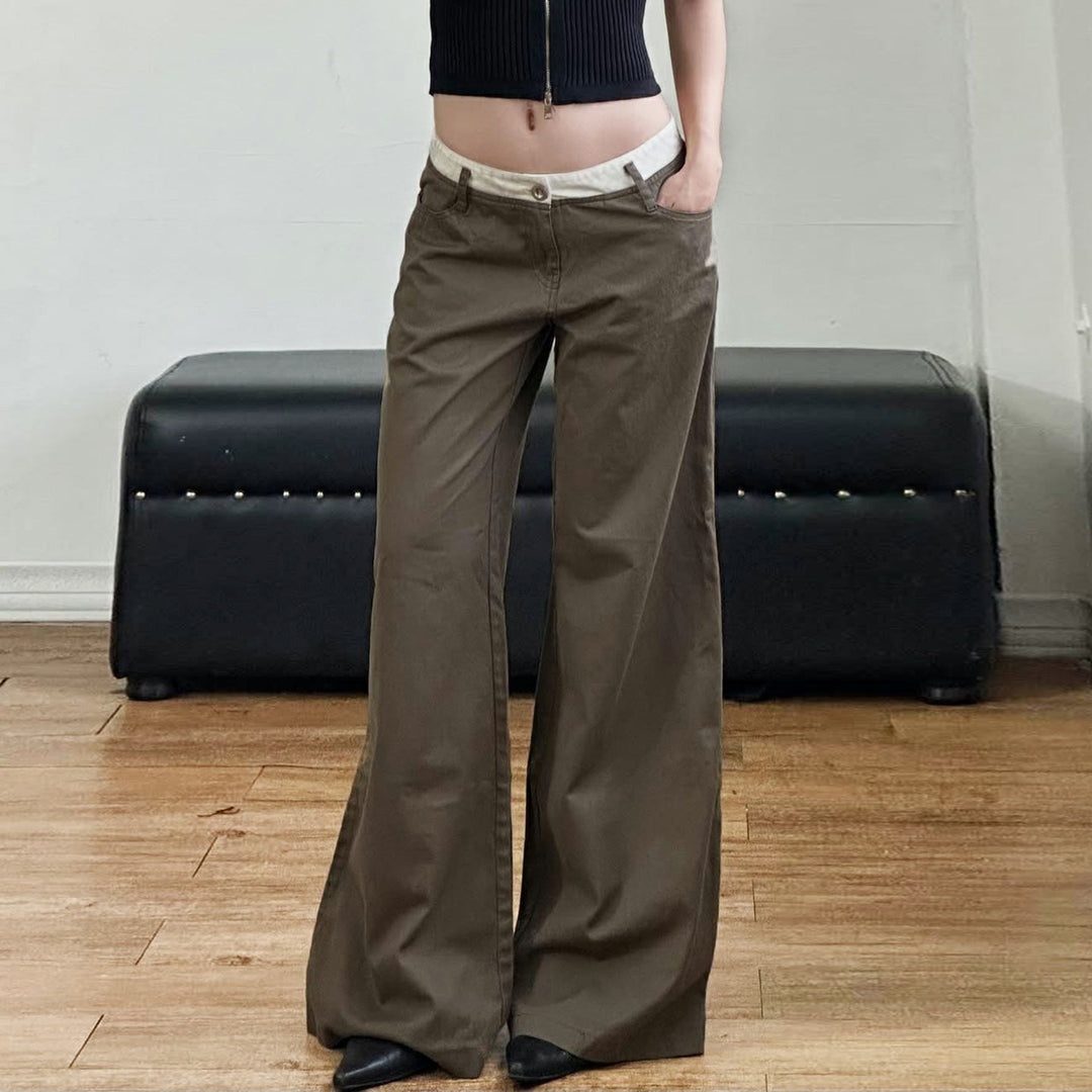 Damen nan Highwaist-Culottehose mit weitem Bein und kontrastierendem Bunddetail Drune