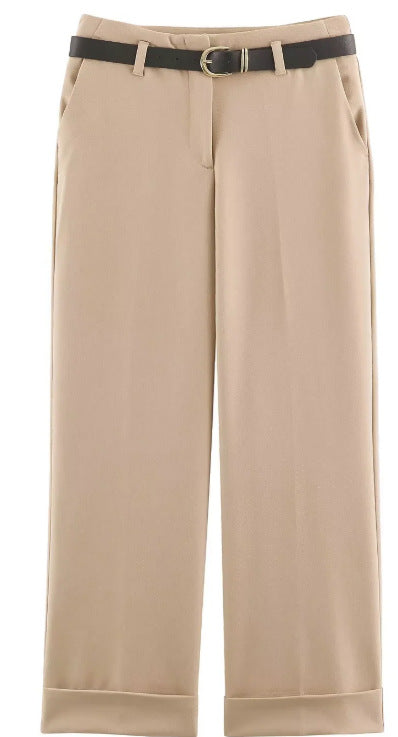 Damen Weite High‑Waist Palazzohose mit vertikalem Streifenmuster und elastischem Bund Drune