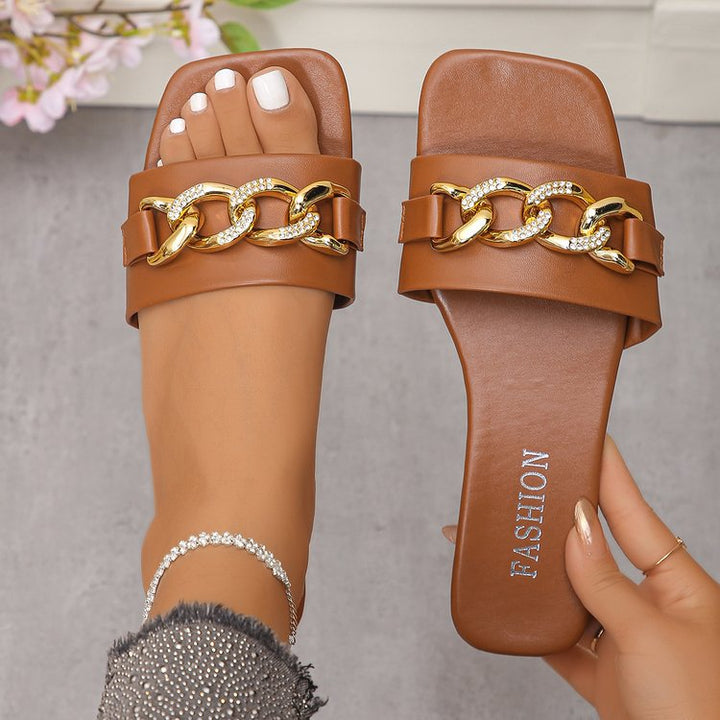 Damen Komfortable Sandalen mit funkelndem Kettenakzent Drune