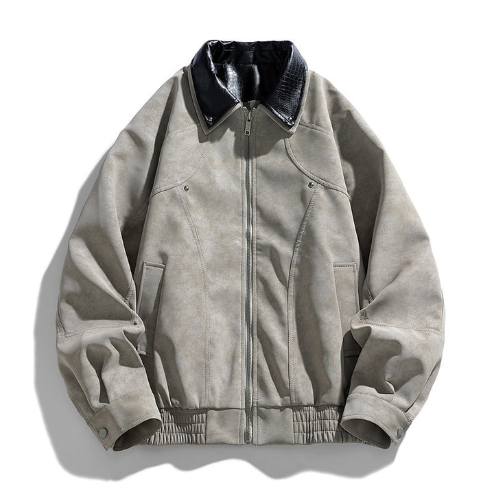Herren Modische Kunstlederjacke mit Stehkragen Drune
