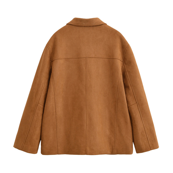 Damen Boxy-Utility-Jacke aus Wildlederoptik mit Hemdkragen und großen aufgesetzten Taschen Drune