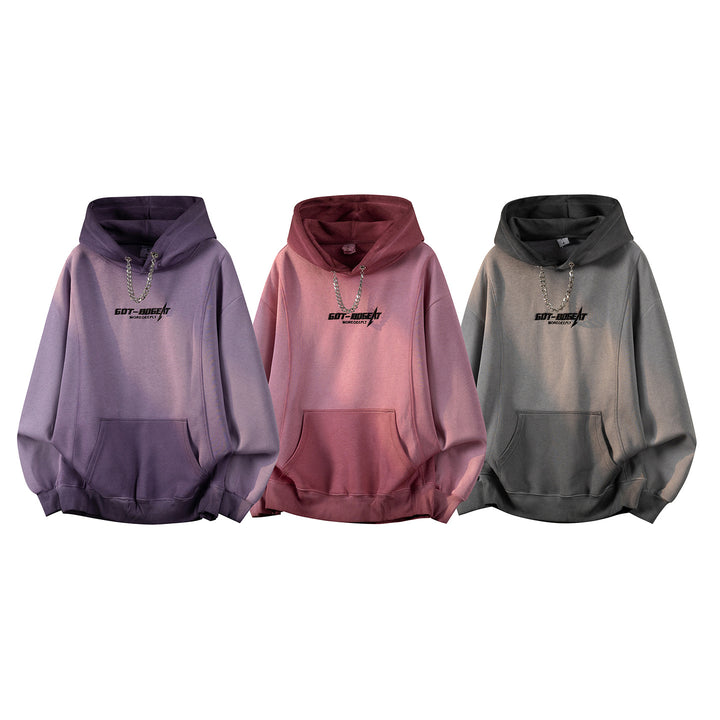 Unisex Oversize Kapuzenpullover mit handschriftlichem Grafik-Print, Kängurutasche & geripptem Saum Drune