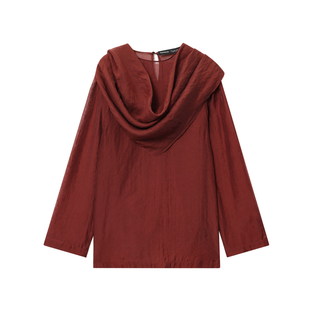 Damen nan elegant-drapierte Bluse mit großem Wasserfallkragen und leicht strukturierter Satinoptik Drune