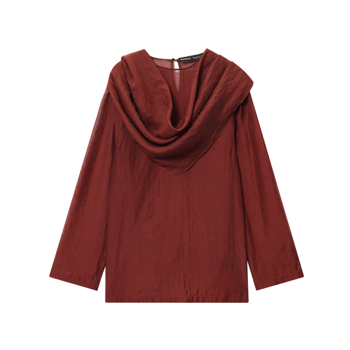 Damen nan elegant-drapierte Bluse mit großem Wasserfallkragen und leicht strukturierter Satinoptik Drune