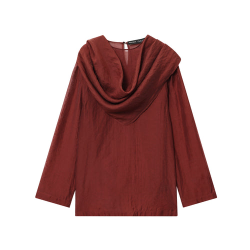 Damen nan elegant-drapierte Bluse mit großem Wasserfallkragen und leicht strukturierter Satinoptik Drune