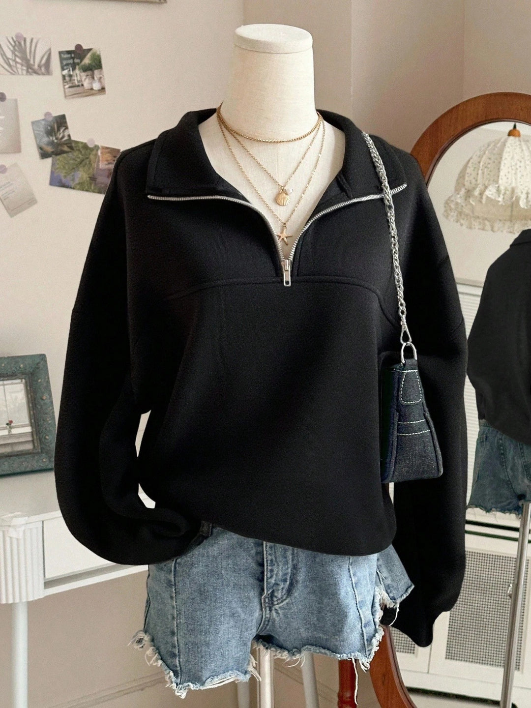 Damen Sweatshirt mit hohem Kragen Drune