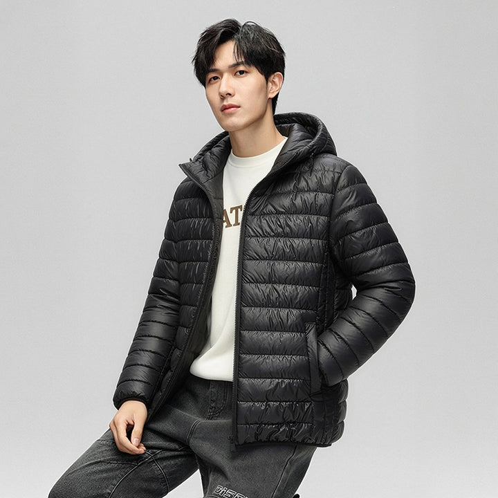 Herren Packbare Minimalistische Stepp-Kapuzenjacke mit wasserabweisender Außenlage & Thermofaser Drune