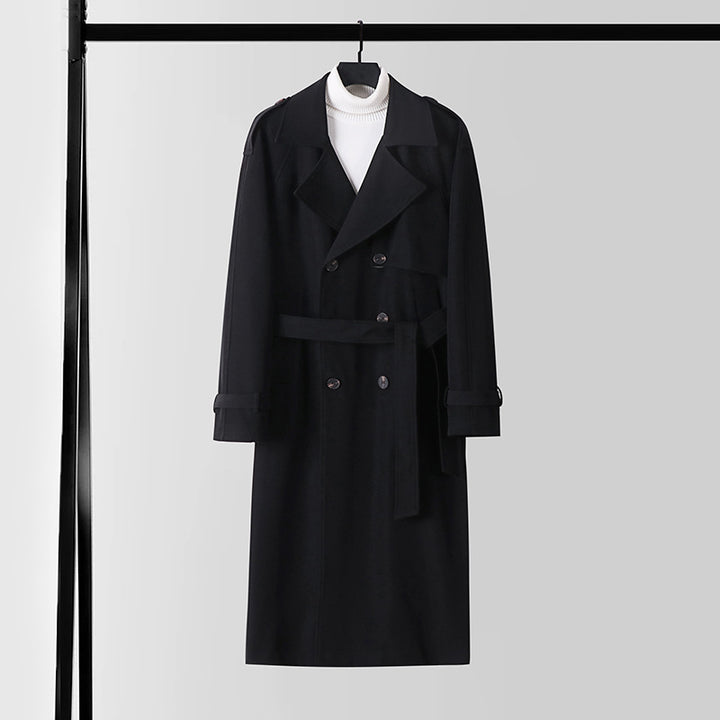 Damen Eleganter Maxi-Trenchcoat aus Wollmischung mit weitem Schalkragen und Bindegürtel Drune
