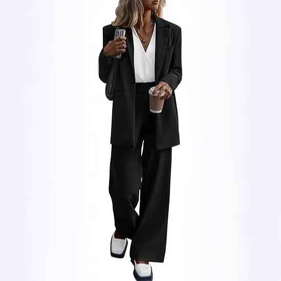 Damen Oversize-Hosenanzug mit Longblazer und weiter Bundfaltenhose Drune