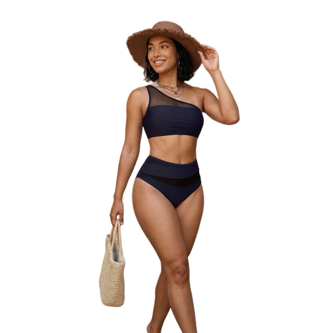 Damen Modischer Bikini-Suit mit asymmetrischem Oberteil und hohem Bund Drune
