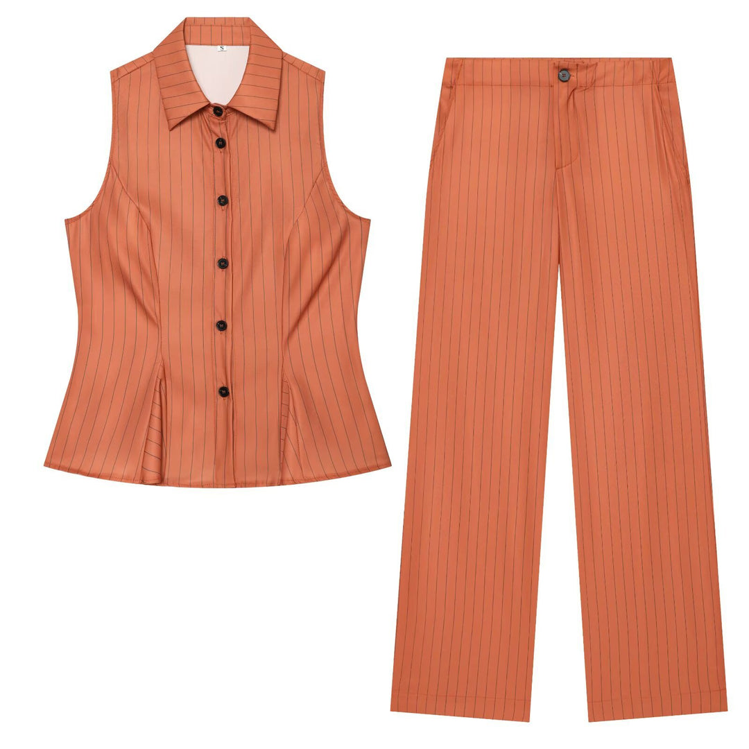 Damen Weite Nadelstreifen‑Hose mit hoher Taille und geradem Bein Drune