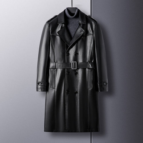 Herren Moderner Kunstleder Trenchcoat Drune