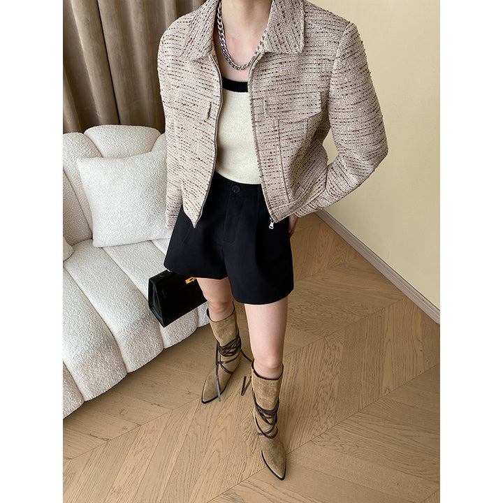 Damen Modische Bouclé-Jacke mit Chesterfield-Kragen Drune