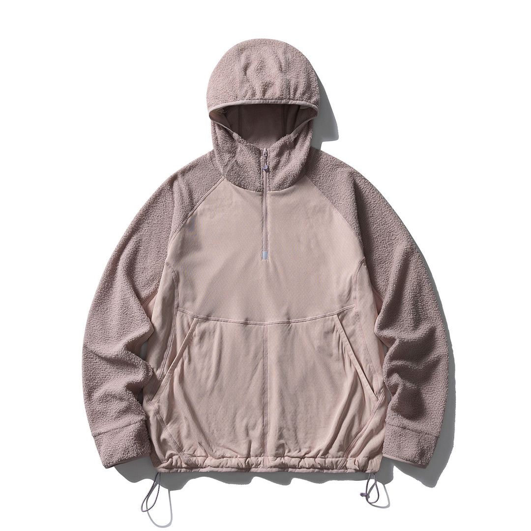 Unisex Hybrid Kapuzen-Fleecepullover mit Softshell-Front, halbem Reißverschluss und Kängurutasche Drune