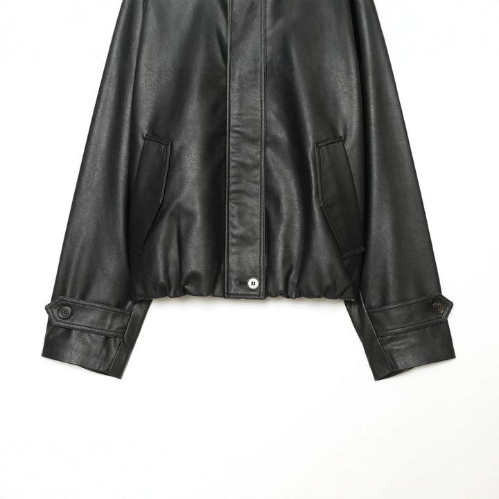 Damen Cropped Kunstleder-Fieldjacke mit hohem Stehkragen, Schulterriegeln und elastischem Saum Drune