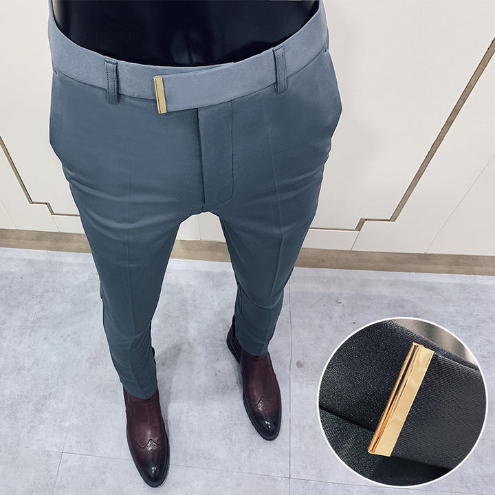 Herren nan schmale elegante Anzughose mit dezenter Goldschließe und Bügelfalte Drune