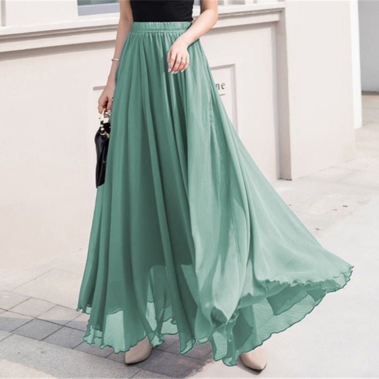 Damen nan Maxi-Chiffonrock mit elastischem Bund und fließender A-Linie Drune
