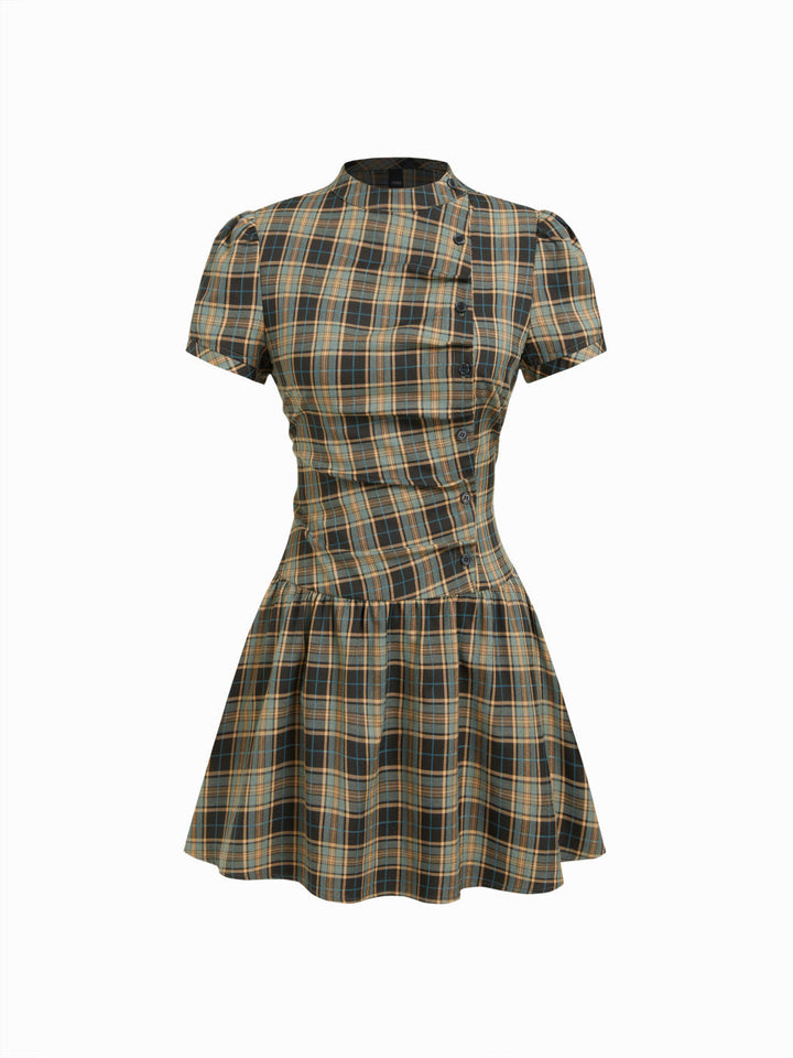 Damen Karo Kurzarmkleid Drune