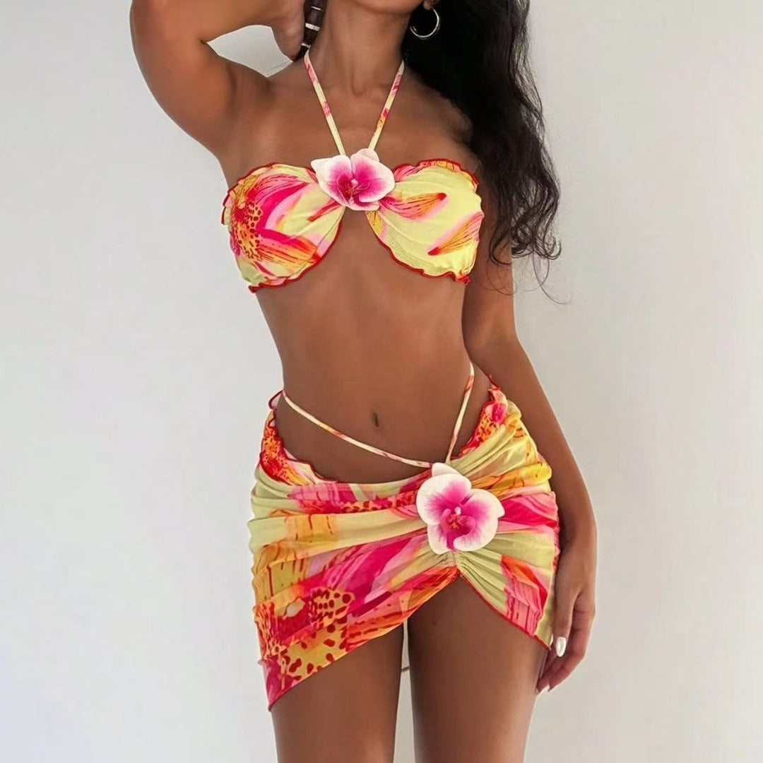 Damen Bikini-Set mit Blumenmuster und raffinierter Wickelrock Drune