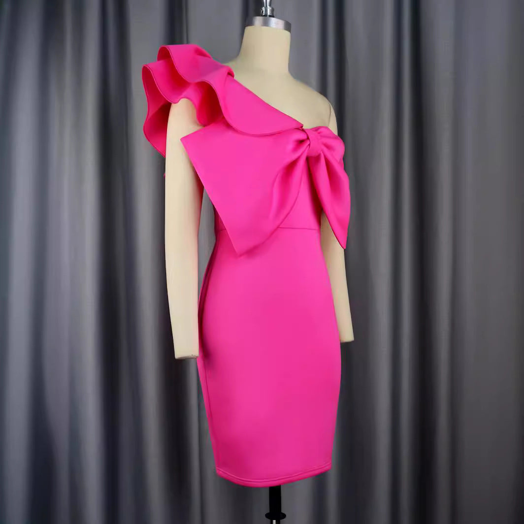 Damen figurbetontes Kleid mit großem Schleifenakzent Drune