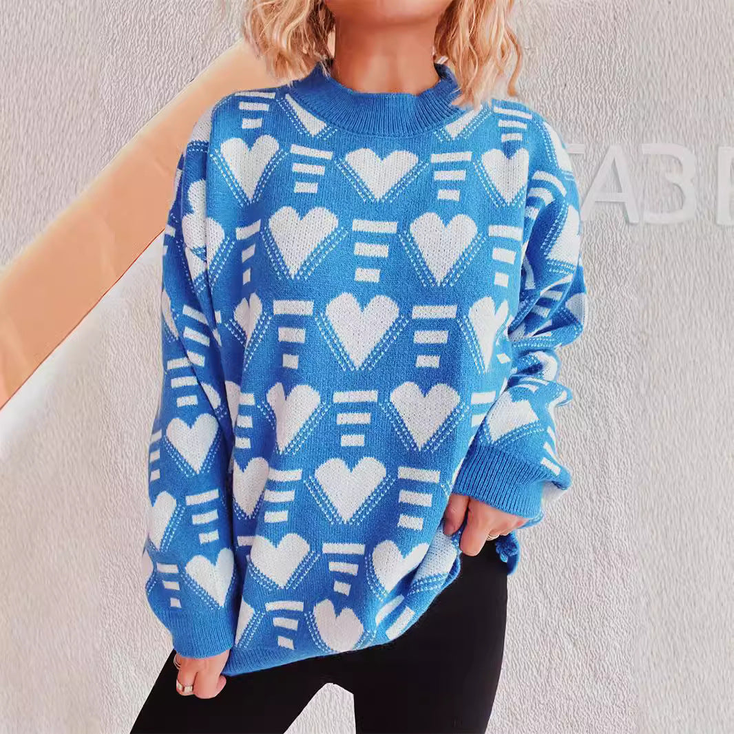 Damen kuscheliger Oversized-Pullover mit herzförmigem Muster Drune
