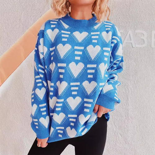 Damen kuscheliger Oversized-Pullover mit herzförmigem Muster Drune