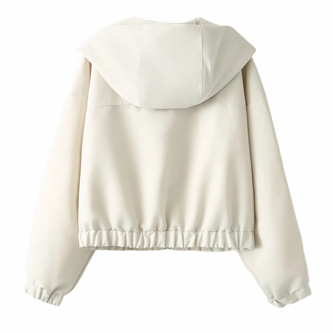 Damen nan kurzgeschnittene Kapuzen-Windjacke mit verdecktem Reißverschluss elastischem Saum und cleanem Oversize-Schnitt Drune