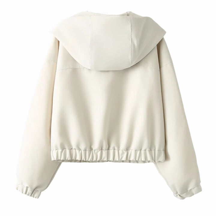 Damen nan kurzgeschnittene Kapuzen-Windjacke mit verdecktem Reißverschluss elastischem Saum und cleanem Oversize-Schnitt Drune