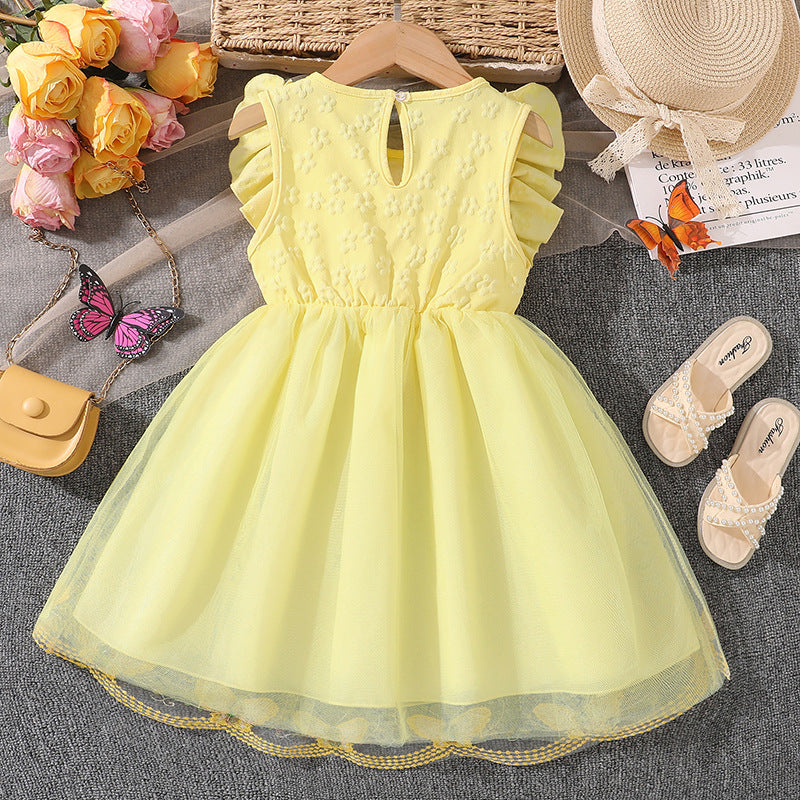 Mädchen Tüllkleid mit Schmetterlingsmuster und Rüschen Drune