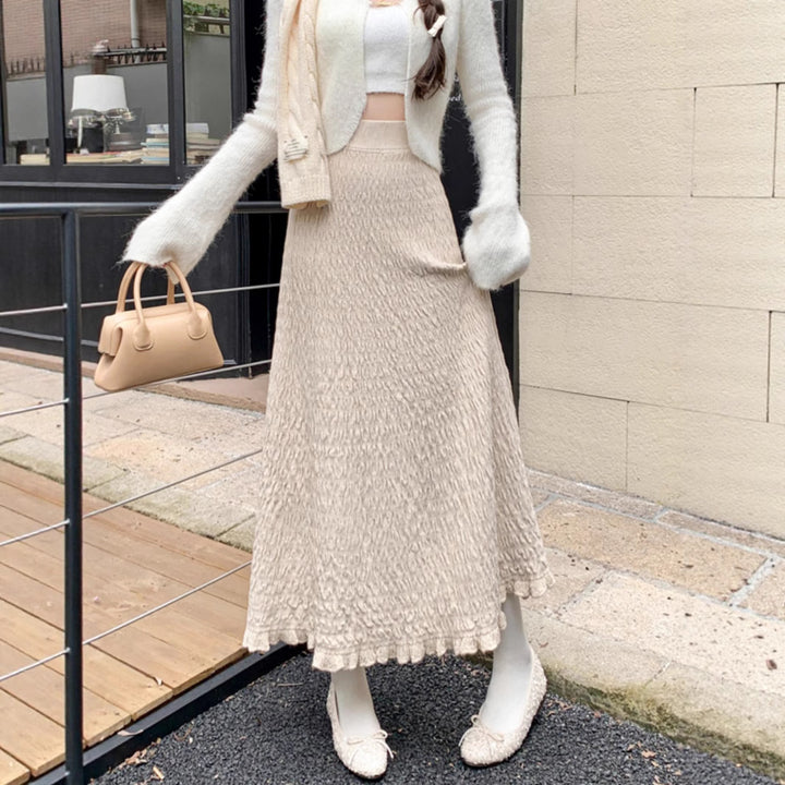Damen Eleganter Maxirock mit strukturiertem Wellenmuster Drune