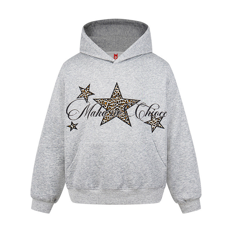 Damen Oversize Kapuzenpullover mit Kängurutasche und Leo‑Stern‑Print Drune
