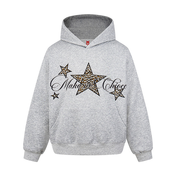 Damen Oversize Kapuzenpullover mit Kängurutasche und Leo‑Stern‑Print Drune