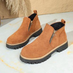 Damen nan Wildlederoptik-Ankleboots mit seitlichem Reißverschluss, Pull-Tab und profilierter Traktorsohle Drune