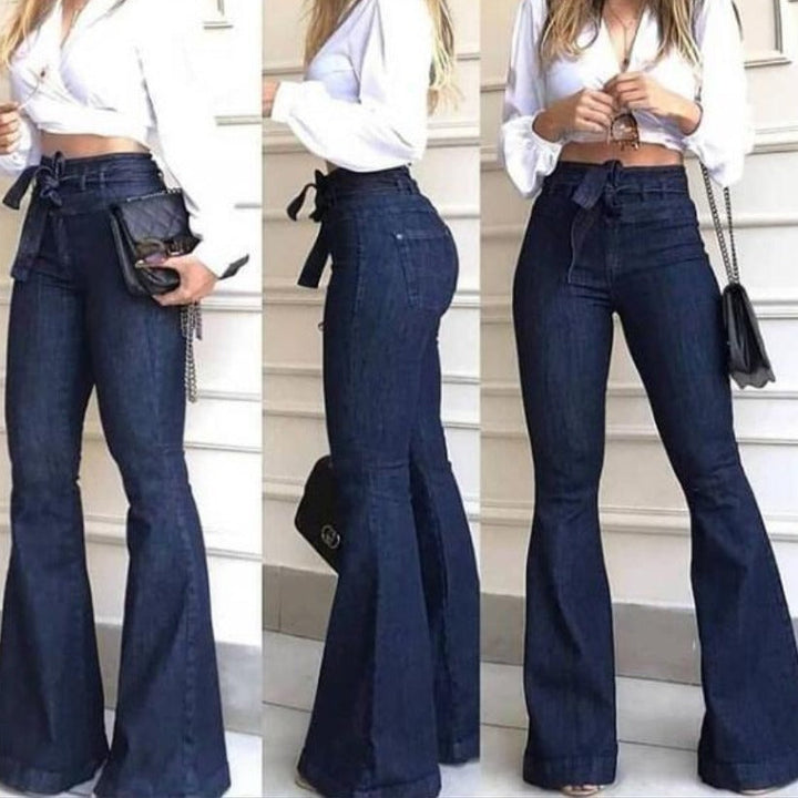 Damen Schlagjeans mit hoch tailliertem Bund Drune