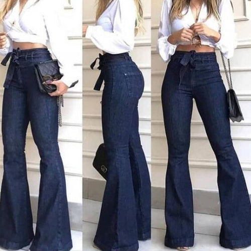 Damen Schlagjeans mit hoch tailliertem Bund Drune