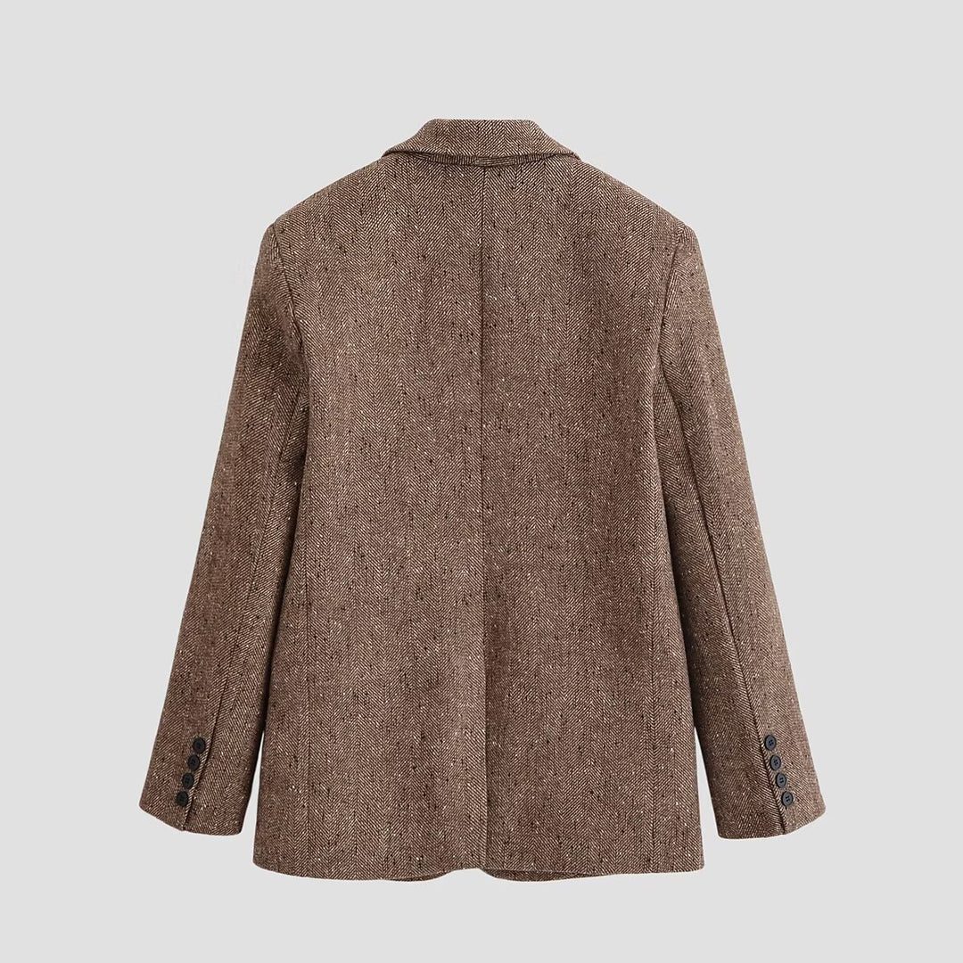 Damen Oversize-Tweedblazer mit Fischgrätmuster und Pattentaschen Drune