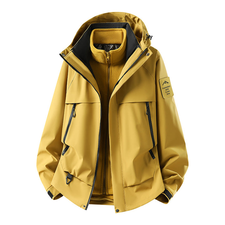 Herren modulare wasserdichte Outdoorjacke mit herausnehmbarer Fleece-Innenjacke, Kapuze und Reißverschlusstaschen Drune