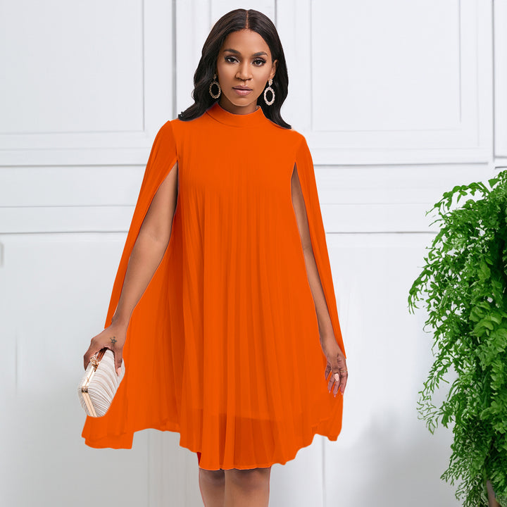 Damen Plisseekleid mit eleganten Kapuze und schwingendem Schnitt Drune