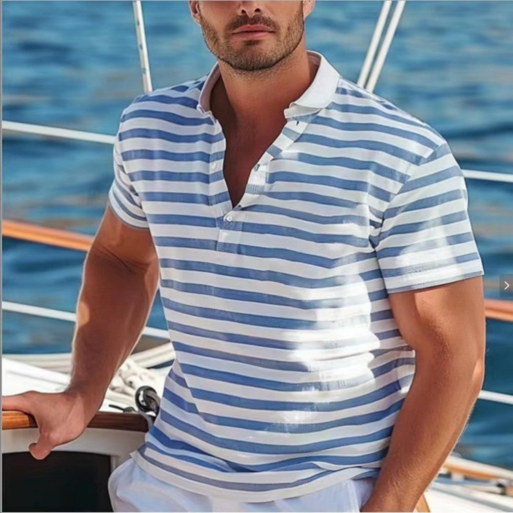 Herren Poloshirt mit modernem Nautikstreifen und kurzem Stehkragen Drune