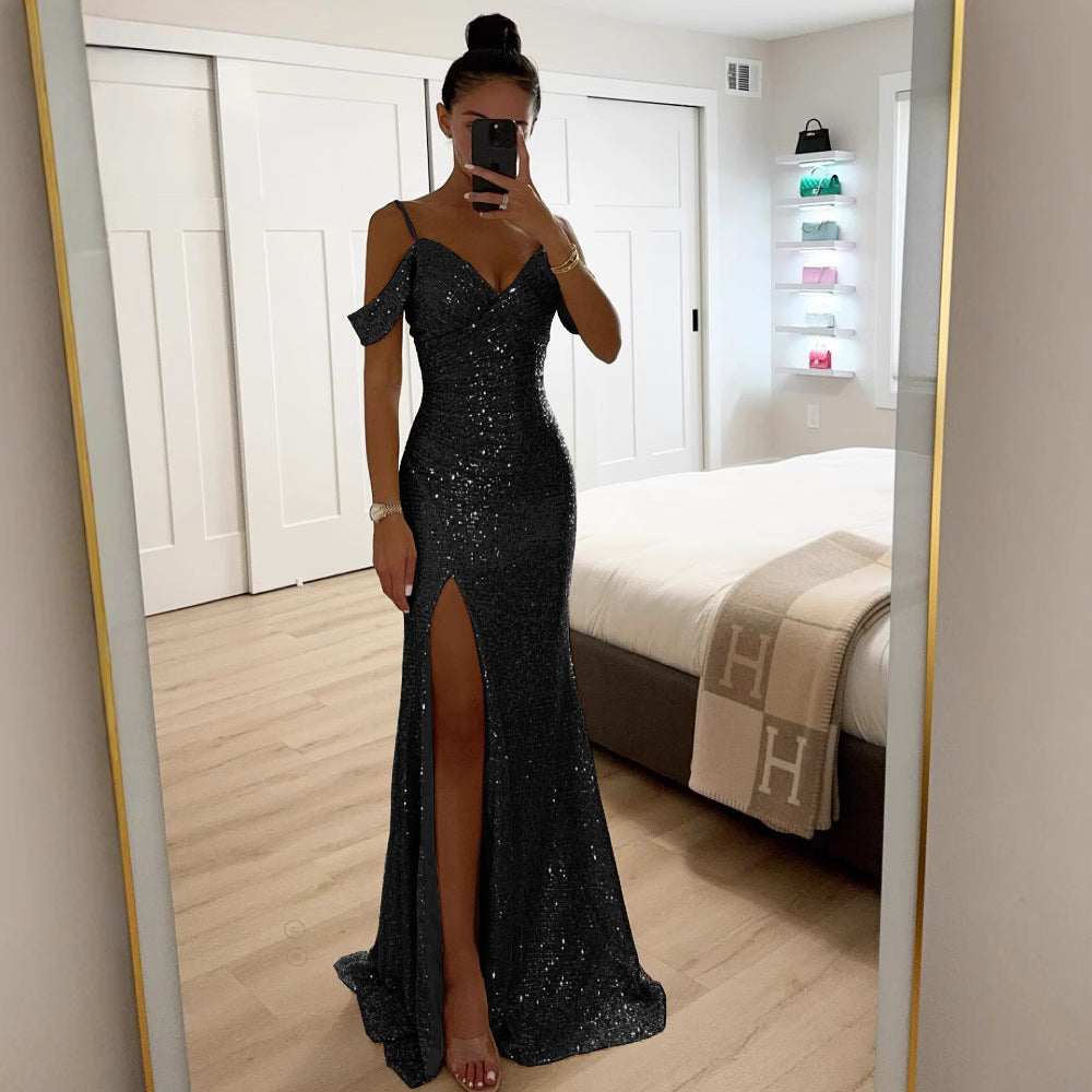 Drune | Elegantes Damenkleid Mit Pailletten Und Trägern