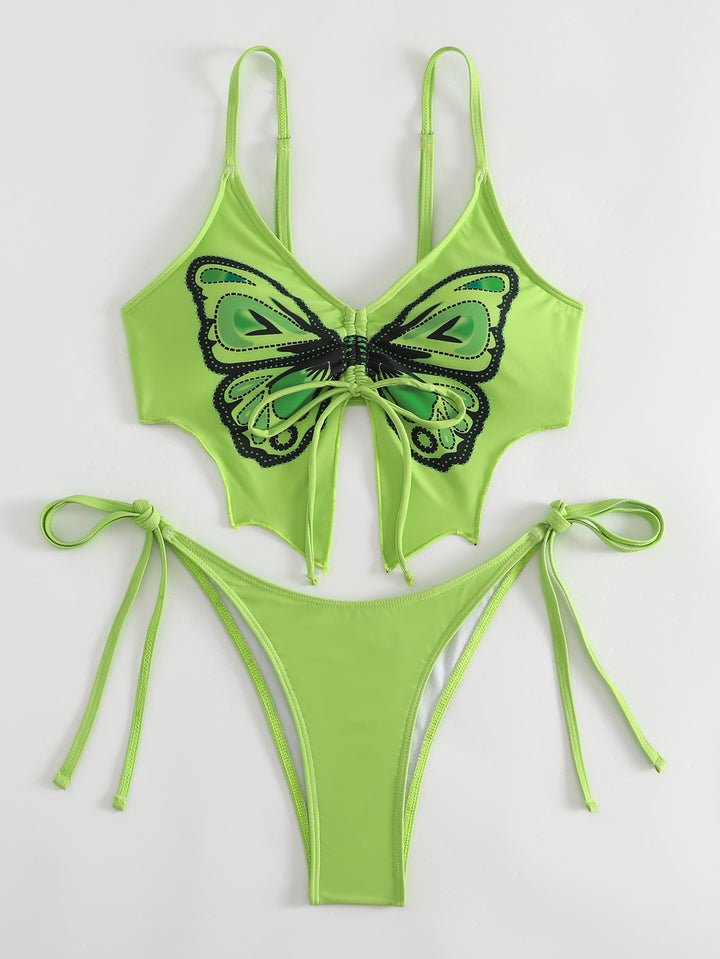 Damen Buntes Bikini-Set mit Schmetterlingsdesign Drune