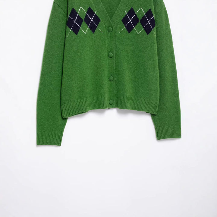 Damen V-Ausschnitt Rautenmuster Cardigan Drune
