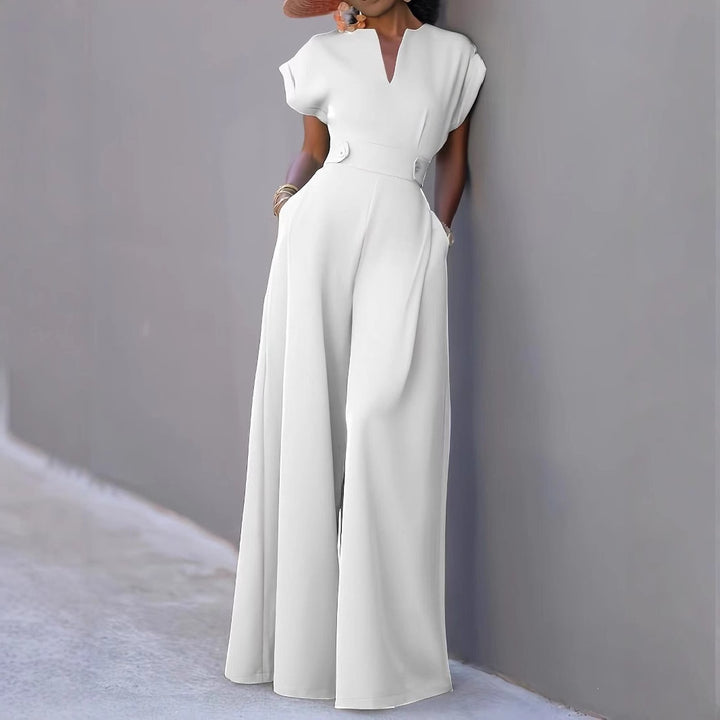 Damen Eleganter Jumpsuit mit tiefem V-Ausschnitt und weitem Bein Drune