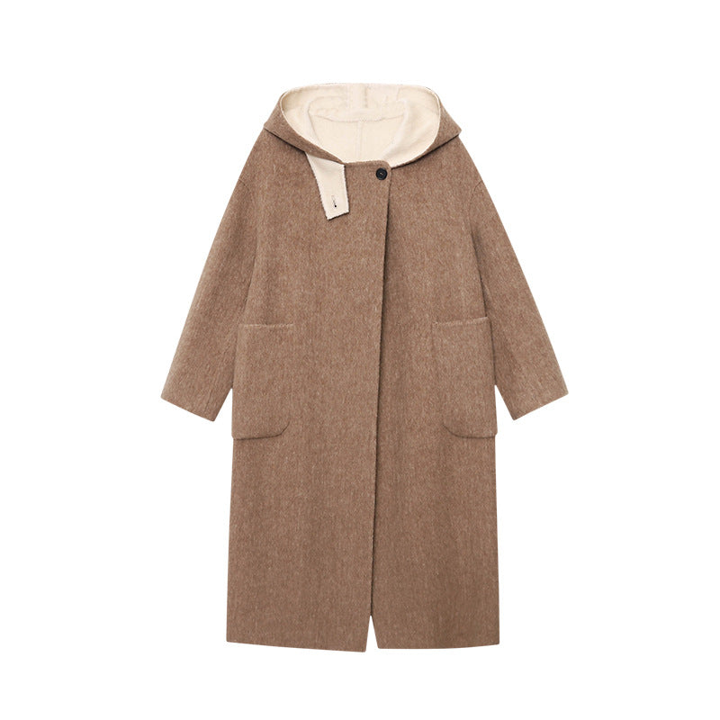 Damen eleganter Wickelmantel mit aufwendigen Kragendetails und warmen Futter Drune