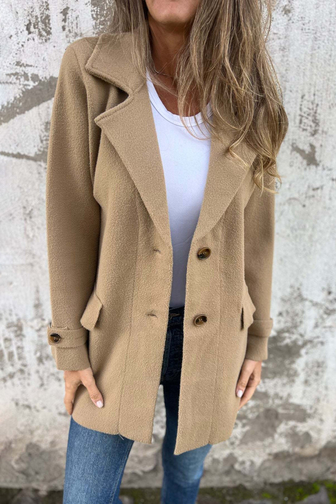 Drune | Lockerer Revers Falsche Taschen Strickjacke Mantel